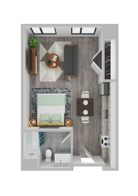 Floor plan for studio, 1 bath, 435 sqft